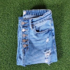 Altar'd State Distressed Jeans‎ High Rise Button Fly Light Wash Denim Size 27